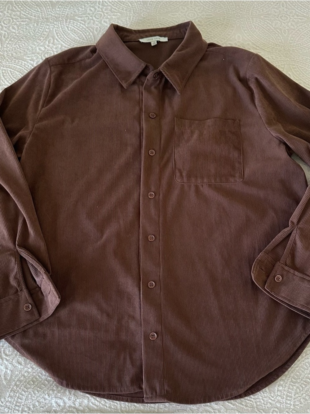 Ladies Love Tree Brown Long Sleeve Button Down Shirt M